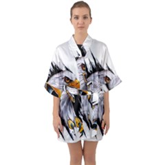 Eagle Half Sleeve Satin Kimono  by Salman4z