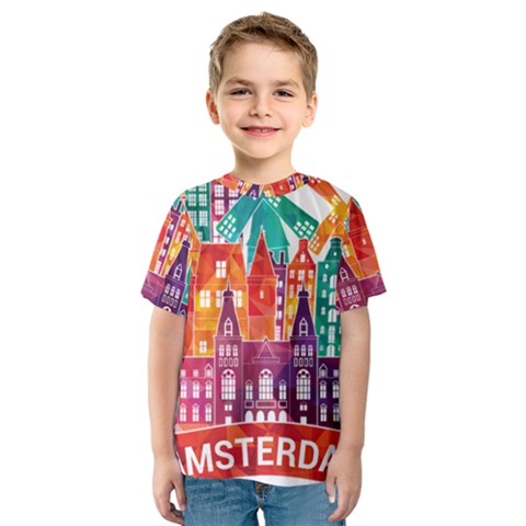 Vector Graphics Amsterdam Silhouette Kids  Sport Mesh Tee by Salman4z