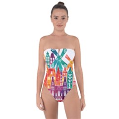 Vector Graphics Amsterdam Silhouette Tie Back One Piece Swimsuit by Salman4z