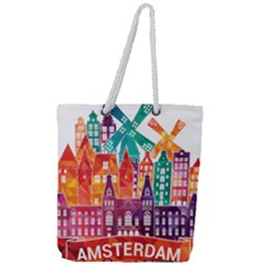 Vector Graphics Amsterdam Silhouette Full Print Rope Handle Tote (large) by Salman4z