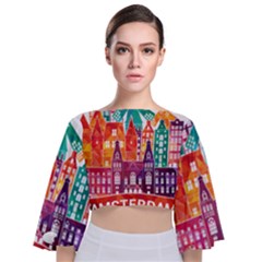 Vector Graphics Amsterdam Silhouette Tie Back Butterfly Sleeve Chiffon Top by Salman4z