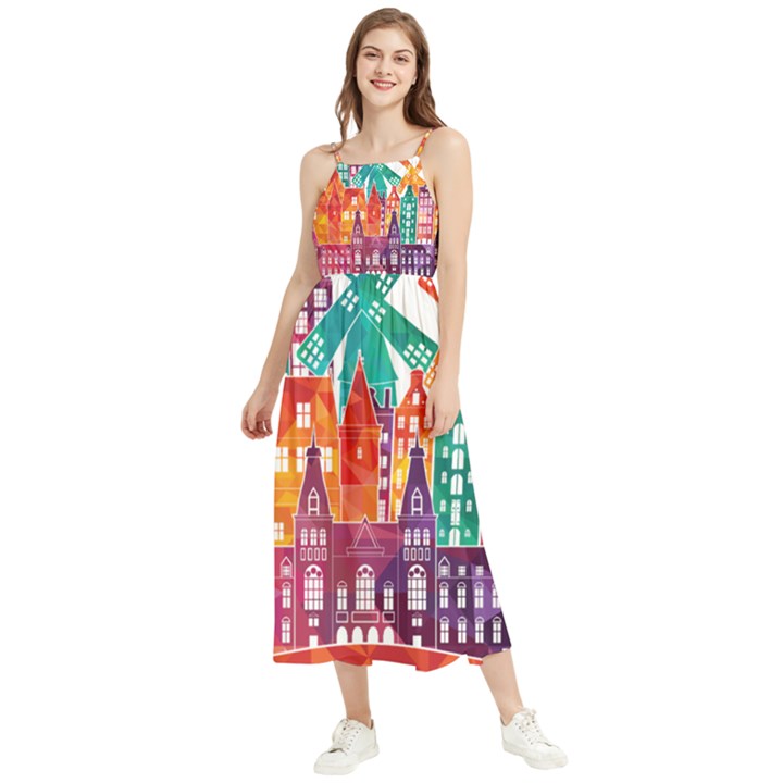 Vector Graphics Amsterdam Silhouette Boho Sleeveless Summer Dress