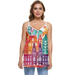 Vector Graphics Amsterdam Silhouette Casual Spaghetti Strap Chiffon Top by Salman4z