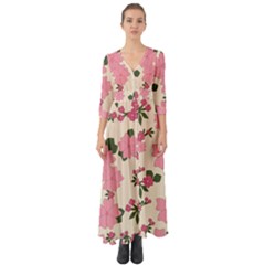 Floral Vintage Flowers Button Up Boho Maxi Dress