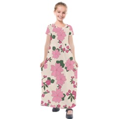 Floral Vintage Flowers Kids  Short Sleeve Maxi Dress