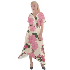 Floral Vintage Flowers Cross Front Sharkbite Hem Maxi Dress