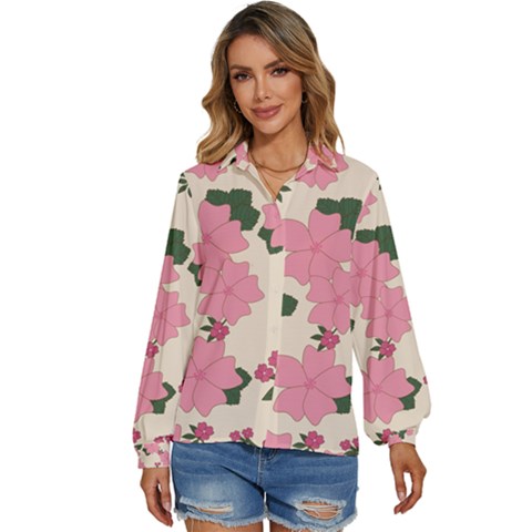 Floral Vintage Flowers Women s Long Sleeve Button Down Shirt by Dutashop