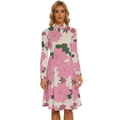 Floral Vintage Flowers Long Sleeve Shirt Collar A-line Dress by Dutashop