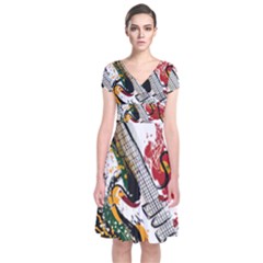 Electric Guitar Grunge Short Sleeve Front Wrap Dress by Salman4z