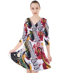 Electric Guitar Grunge Quarter Sleeve Front Wrap Dress by Salman4z