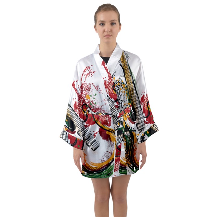 Electric Guitar Grunge Long Sleeve Satin Kimono