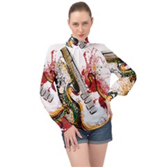 Electric Guitar Grunge High Neck Long Sleeve Chiffon Top by Salman4z