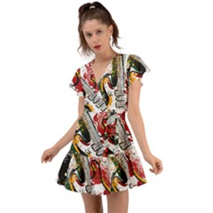 Electric Guitar Grunge Flutter Sleeve Wrap Dress by Salman4z