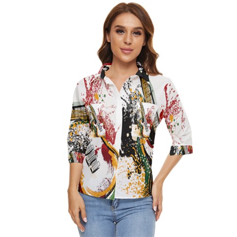 Electric Guitar Grunge Women s Quarter Sleeve Pocket Shirt by Salman4z