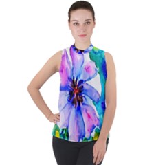 220cde476e6c434b8bbbaee3fd39d8f1 Mock Neck Chiffon Sleeveless Top