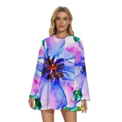 220cde476e6c434b8bbbaee3fd39d8f1 Round Neck Long Sleeve Bohemian Style Chiffon Mini Dress