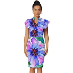 220cde476e6c434b8bbbaee3fd39d8f1 Vintage Frill Sleeve V-neck Bodycon Dress by Fhkhan22