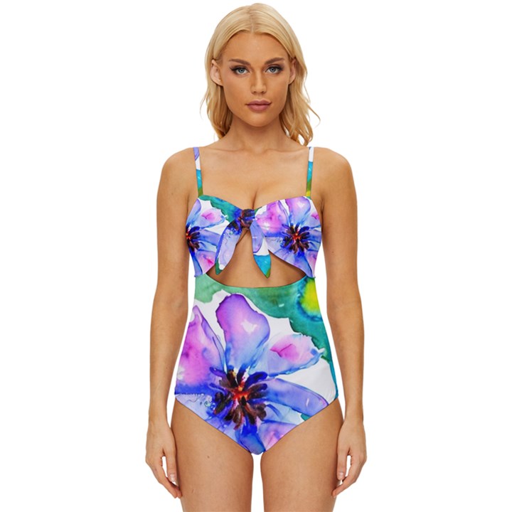 220cde476e6c434b8bbbaee3fd39d8f1 Knot Front One-Piece Swimsuit