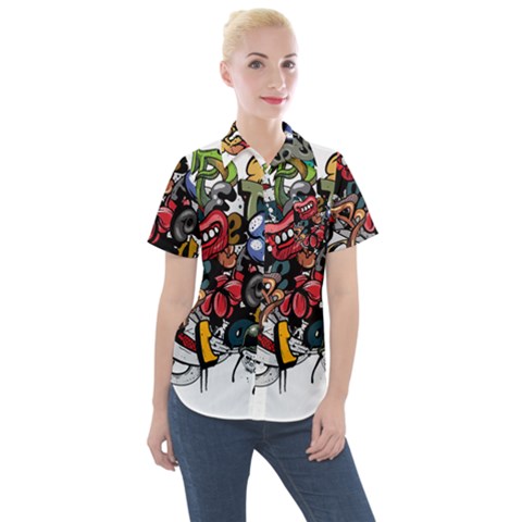 Mural Graffiti Paint Women s Short Sleeve Pocket Shirt by Salman4z