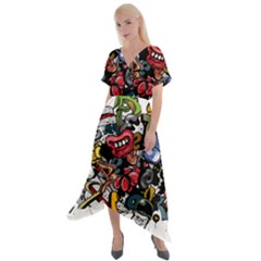 Mural Graffiti Paint Cross Front Sharkbite Hem Maxi Dress by Salman4z