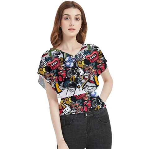 Mural Graffiti Paint Butterfly Chiffon Blouse by Salman4z