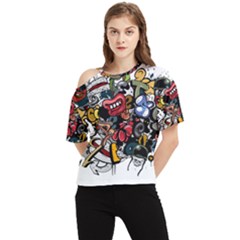 Mural Graffiti Paint One Shoulder Cut Out Tee by Salman4z