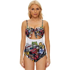 Mural Graffiti Paint Knot Front One-piece Swimsuit by Salman4z