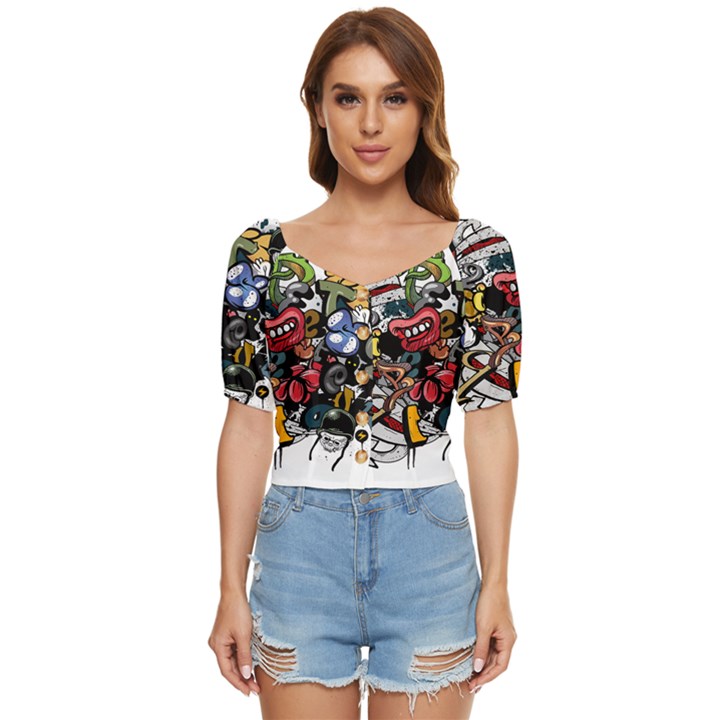 Mural Graffiti Paint Button up blouse