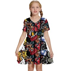 Mural Graffiti Paint Kids  Short Sleeve Tiered Mini Dress by Salman4z