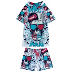 That Cool Graffiti Skull Kids  Swim Tee And Shorts Set by Salman4z