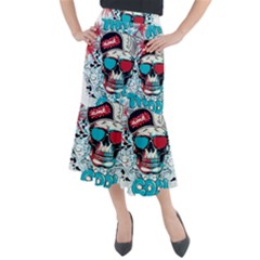 That Cool Graffiti Skull Midi Mermaid Skirt