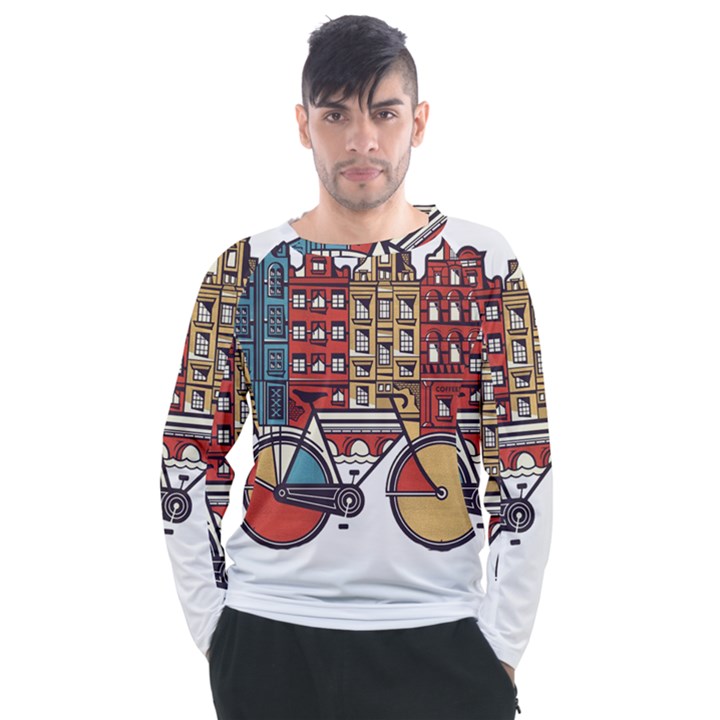 Amsterdam Graphic Design Poster Illustration Men s Long Sleeve Raglan Tee