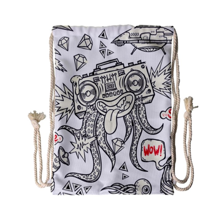 Drawing Clip Art Hand Painted Abstract Creative Space Squid Radio Drawstring Bag (Small)