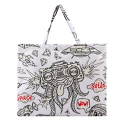 Drawing Clip Art Hand Painted Abstract Creative Space Squid Radio Zipper Large Tote Bag by Salman4z