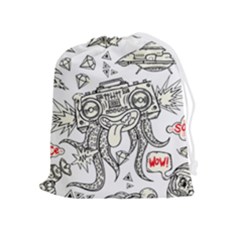 Drawing Clip Art Hand Painted Abstract Creative Space Squid Radio Drawstring Pouch (xl) by Salman4z