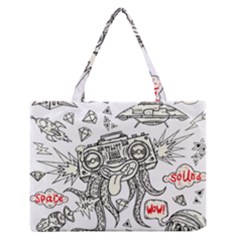 Drawing Clip Art Hand Painted Abstract Creative Space Squid Radio Zipper Medium Tote Bag by Salman4z