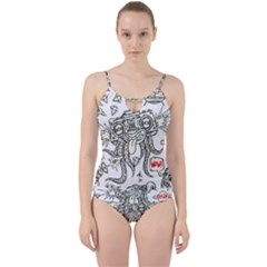 Drawing Clip Art Hand Painted Abstract Creative Space Squid Radio Cut Out Top Tankini Set by Salman4z