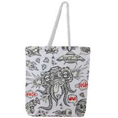 Drawing Clip Art Hand Painted Abstract Creative Space Squid Radio Full Print Rope Handle Tote (large) by Salman4z