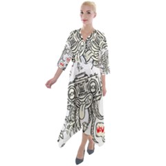 Drawing Clip Art Hand Painted Abstract Creative Space Squid Radio Quarter Sleeve Wrap Front Maxi Dress by Salman4z