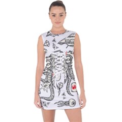 Drawing Clip Art Hand Painted Abstract Creative Space Squid Radio Lace Up Front Bodycon Dress by Salman4z