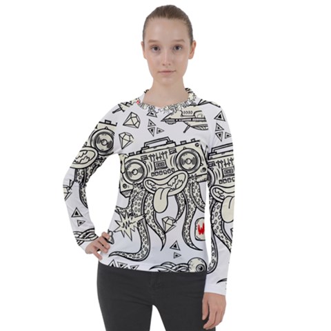 Drawing Clip Art Hand Painted Abstract Creative Space Squid Radio Women s Pique Long Sleeve Tee by Salman4z