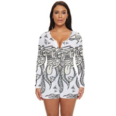 Drawing Clip Art Hand Painted Abstract Creative Space Squid Radio Long Sleeve Boyleg Swimsuit by Salman4z