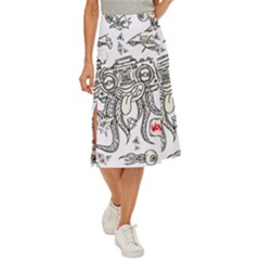 Drawing Clip Art Hand Painted Abstract Creative Space Squid Radio Midi Panel Skirt by Salman4z