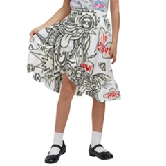 Drawing Clip Art Hand Painted Abstract Creative Space Squid Radio Kids  Ruffle Flared Wrap Midi Skirt by Salman4z