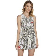 Drawing Clip Art Hand Painted Abstract Creative Space Squid Radio Sleeveless High Waist Mini Dress by Salman4z