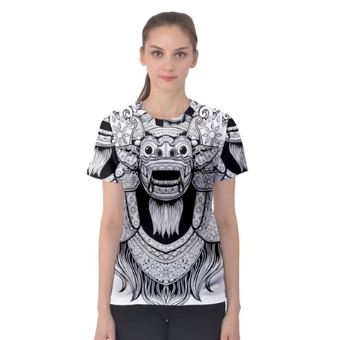 Balinese Art Barong Drawing Bali White Background People Women s Sport Mesh Tee by Salman4z