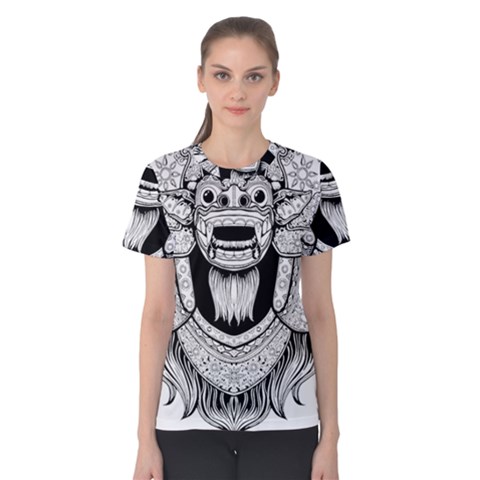 Balinese Art Barong Drawing Bali White Background People Women s Cotton Tee by Salman4z