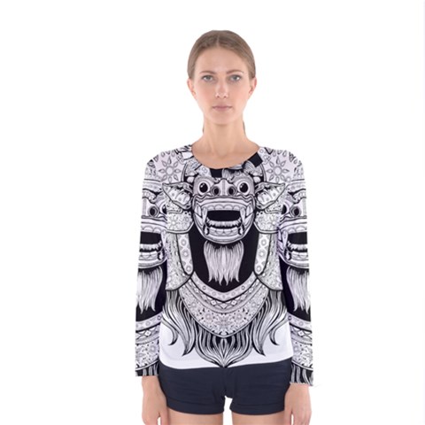 Balinese Art Barong Drawing Bali White Background People Women s Long Sleeve Tee by Salman4z