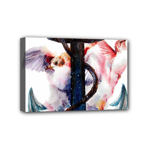 Anchor Watercolor Painting Tattoo Art Anchors And Birds Mini Canvas 6  X 4  (stretched) by Salman4z