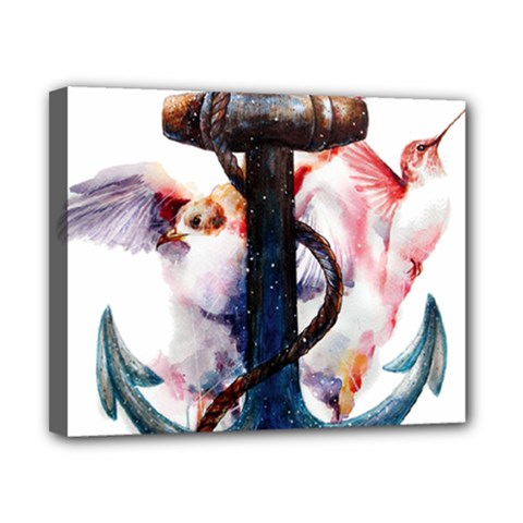 Anchor Watercolor Painting Tattoo Art Anchors And Birds Canvas 10  X 8  (stretched)